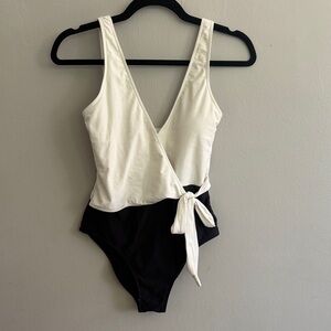 Summersalt Two-Tone Wrap One-Piece Swimsuit - White & Black